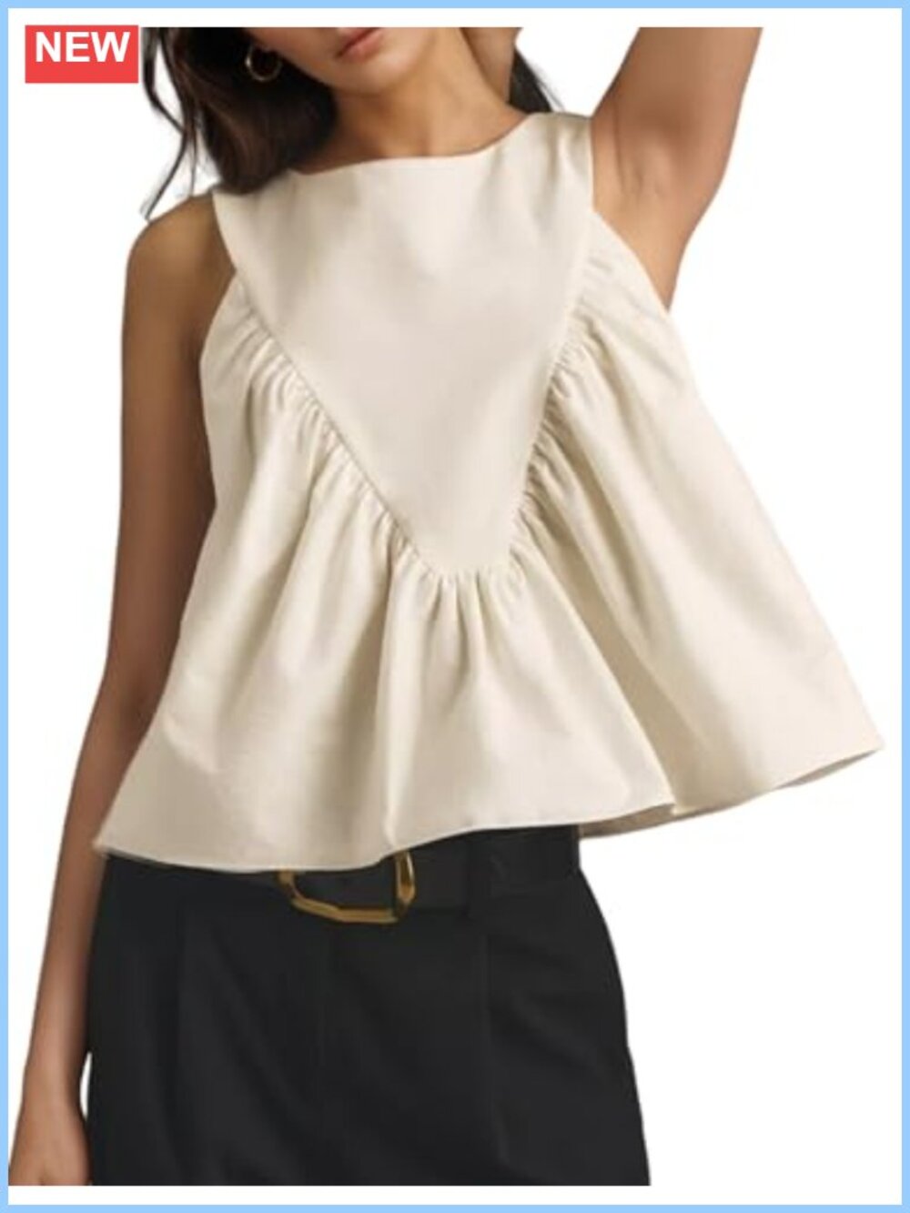 Womens Peplum Tank Top Shirred Swing Sleeveless Blouse